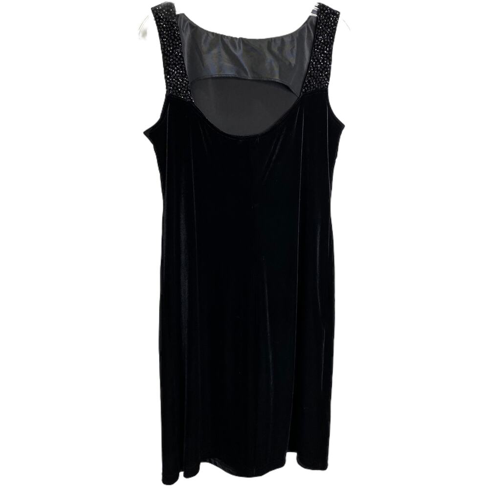 Robbie Bee Vintage Black Velvet Rhinestone‎ Embellished Sheath Dress Size 16